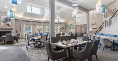Dining room with tables set for meals