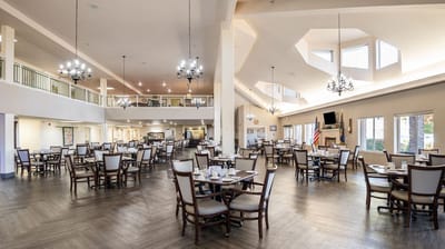 Bright dining room setup for residents