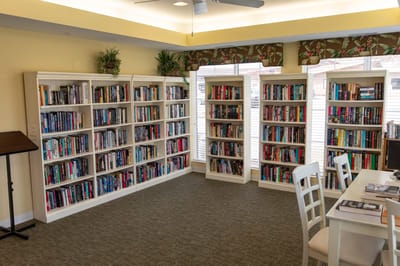 Interior view of a library with bookshelves