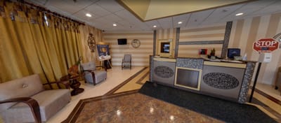 Lobby area with seating and front desk