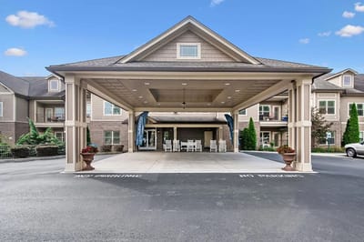 Entrance to a senior living facility with covered area