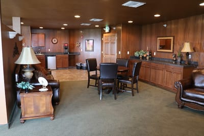 Cozy common area with seating and kitchenette