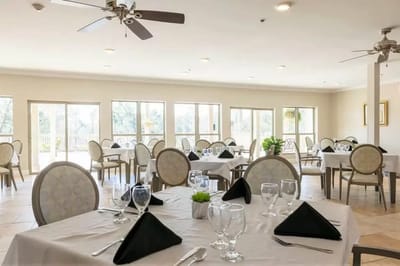 Bright dining room set for a meal