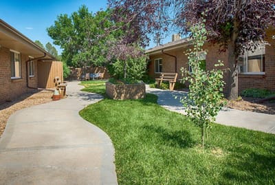 Beautiful garden pathways in a senior care facility