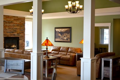 Cozy common area with seating and lamps
