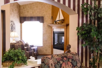 Cozy common area with seating and decorative elements