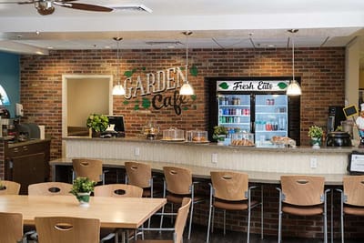 Interior photo of a dining area in the Garden Cafe