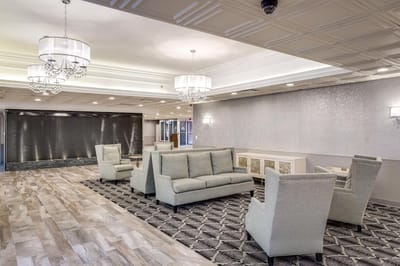 Bright, modern common area with seating