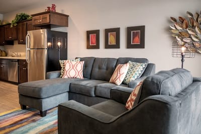 Cozy common area with a modern couch and decor