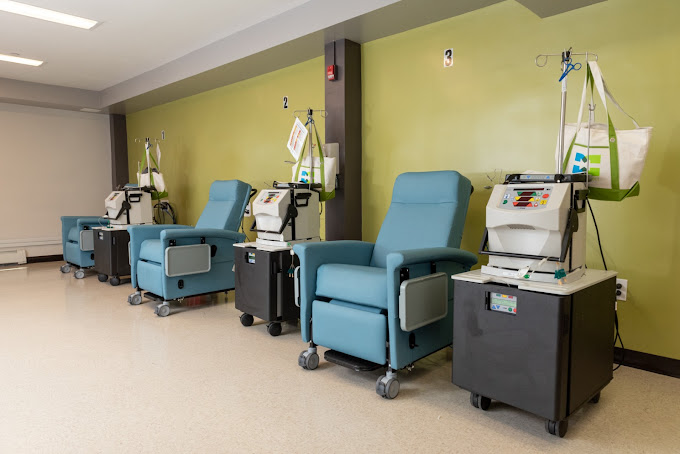 Interior view of treatment chairs in a therapy room