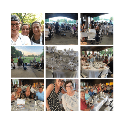 Residents enjoying an outdoor dining event with music.