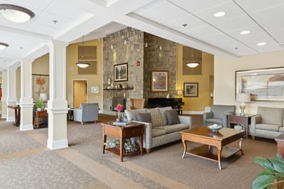Interior view of a common area with seating