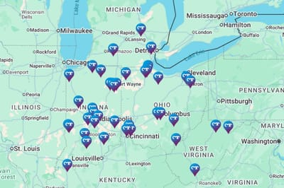 Map displaying various senior living facility locations