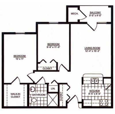 Architectural floor plan of a resident unit