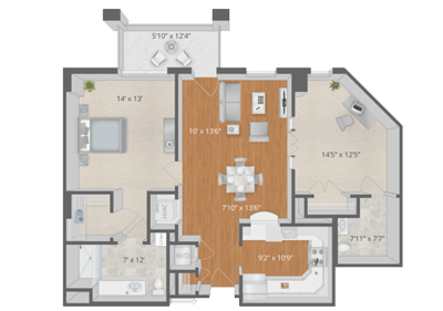 Architectural floor plan of a resident unit