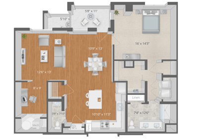 Architectural floor plan of a resident unit