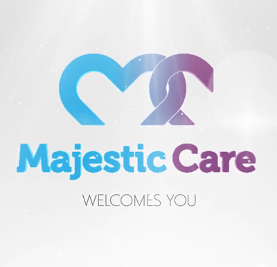 Logo of Majestic Care with welcoming message