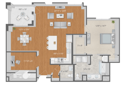 Architectural floor plan of a living unit