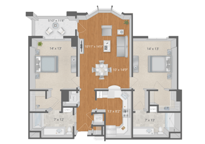 Architectural floor plan of a resident unit layout