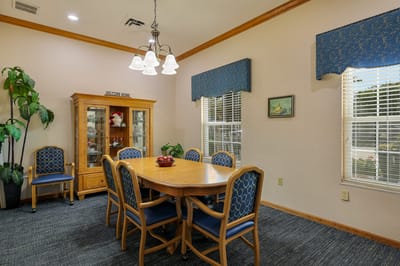Dining area with a wooden table and chairs