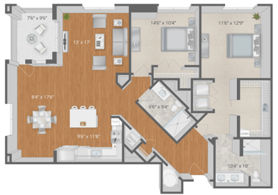 Architectural floor plan of a residential unit