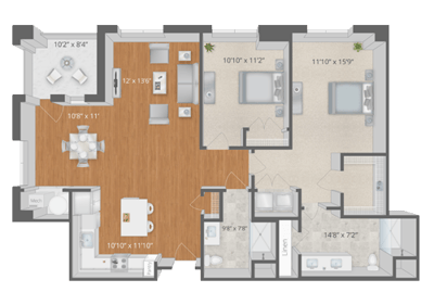Architectural floor plan of a resident unit