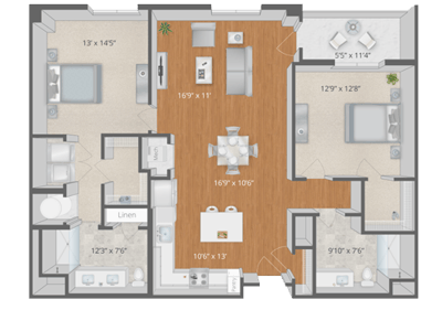 Architectural floor plan of resident units