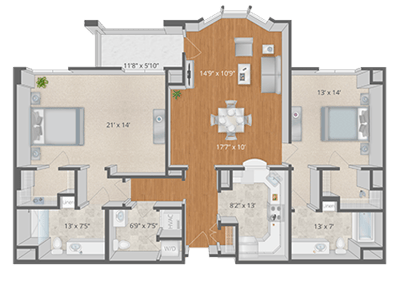 Architectural floor plan of a senior living unit