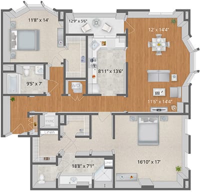 Architectural floor plan of a resident unit