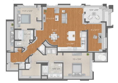 Architectural floor plan of a living unit