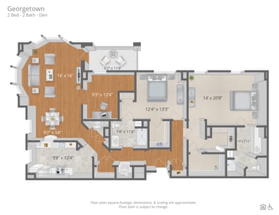 Architectural floor plan of a 2-bedroom unit