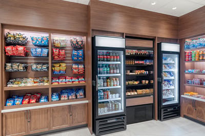 Interior view of a snack area with vending machines