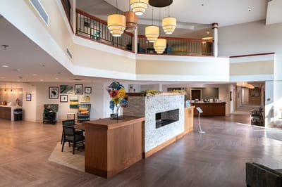 Interior view of the facility's lobby with seating