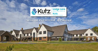 Exterior view of Kutz Senior Living Campus with logo