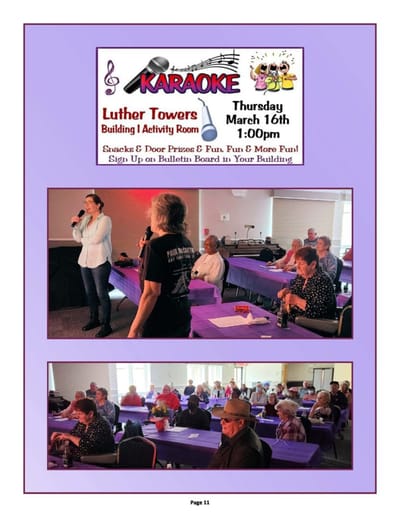 Residents enjoying a karaoke event in the activity room