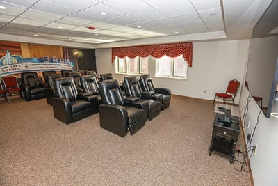 Interior of a common area with reclining chairs