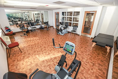 Interior view of a fitness room with equipment