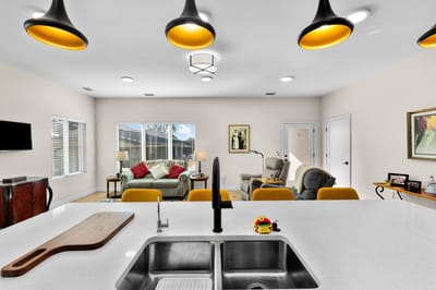 Bright interior common area with seating