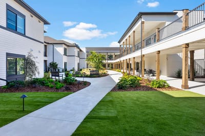 Beautiful landscaped walkway and courtyard area