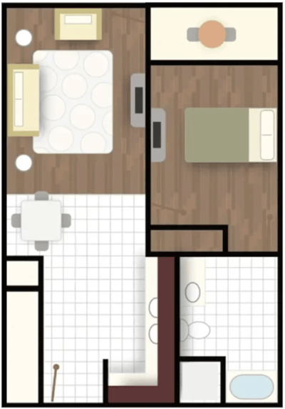 Architectural floor plan of a resident room layout