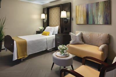 A cozy resident room with modern furnishings