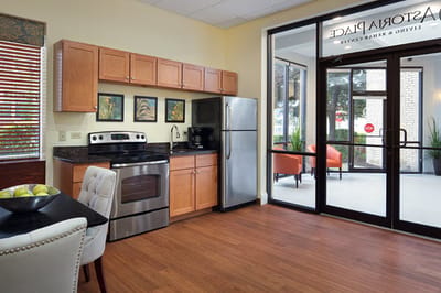 Interior view of a kitchen area in assisted living facility
