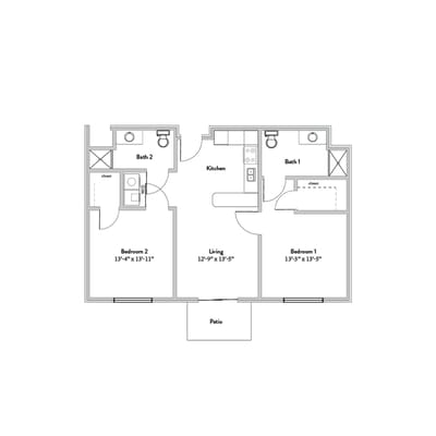 Architectural floor plan of a senior living unit