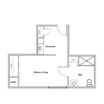 Architectural floor plan of a resident unit