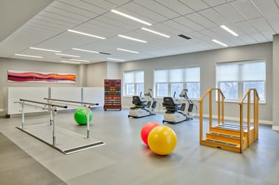 Interior view of a therapy room with equipment