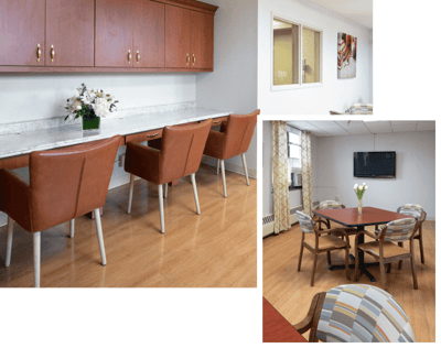 Interior common area with seating and a dining table