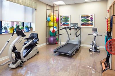 Interior fitness area with exercise equipment