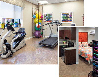 Interior photo of a fitness area with equipment