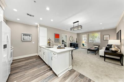 Bright common area of a senior living facility with modern decor