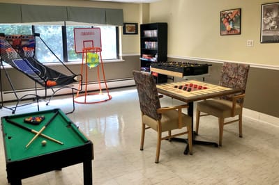 Activity room with games and recreational equipment